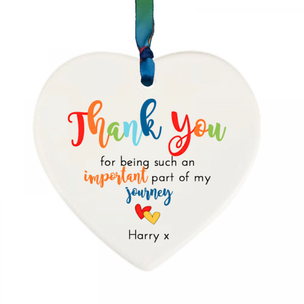 Thank You For Being A Part of My Journey - Hanging Heart with rainbow ribbon for hanging.