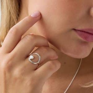 halo breastmilk ring silver lifestyle model