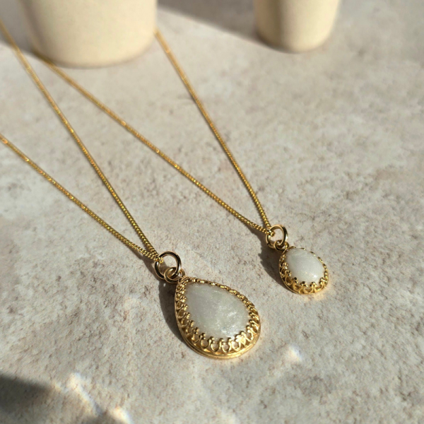 Gold Vermeil Breastmilk Teardrop Crown Necklace